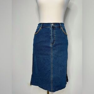 Lafei Nier Boho Western Y2K Denim Skirt Mid Length Size 4 Embellished Hardware